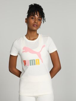 Puma - CLASSICS Multi Color Logo Women White T-Shirt