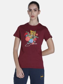 Puma - Cat Graphic Women Maroon T-Shirt