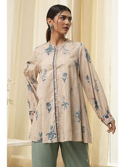 Biba - Women's Beige Cotton Floral Tunic
