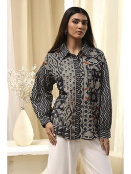 Biba - Women's Black Cotton Straight Printed Shirt