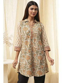 Biba - Women's Honey Beige Cotton Printed Tunic