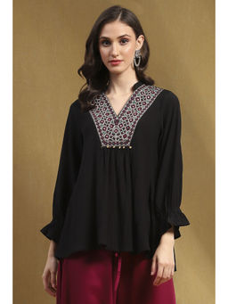 Biba - Women's Black Embroidered A-Line Tunic