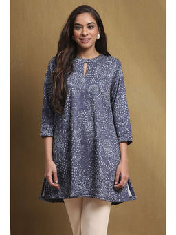 Biba - Women's Ink Blue Polyester Straight Short Kurti