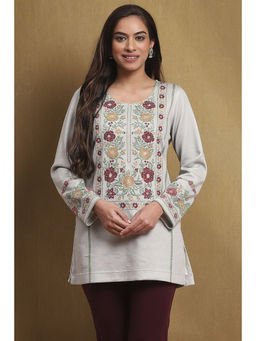 Biba - Women's Green Polyester Straight Short Kurti