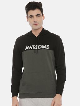 3PIN - Men Black Colourblocked Hooded Sweatshirt