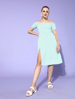 Dodo & Moa - Women Stunning Green Solid Peekaboo Bottom Dress