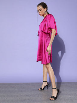 Dodo & Moa - Pink Solid Flutter Sleeves Dress