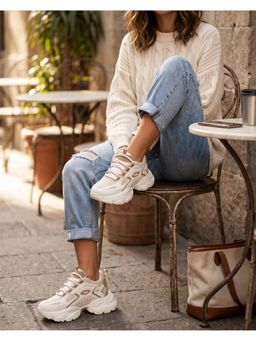 Carlton London - Women's Breathable Mesh Fashion Walking Sneakers - Beige
