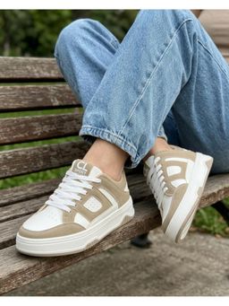 Carlton London - Women Casual Classic Lace-Up Fashion Sneakers - Beige