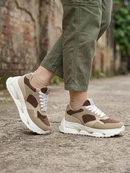Carlton London - Women's Textured Casual Fashion Walking Sneakers - Brown