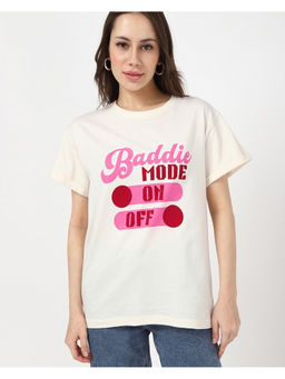 Bewakoof - Women's Gardenia Baddie Mode Typography Boyfriend T-shirt