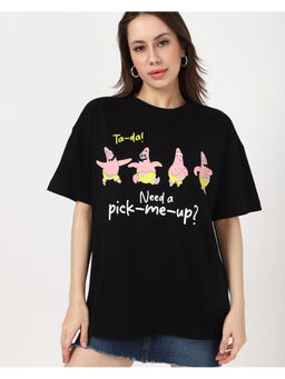 Bewakoof - SpongeBob Women's Jet Black Tada Graphic Printed Oversized T-shirt