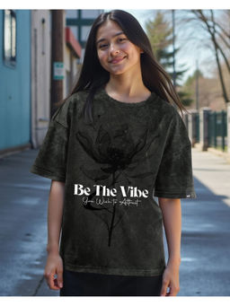 Bewakoof - Women's Black Be The Vibe Graphic Printed Oversized Acid Wash T-shirt