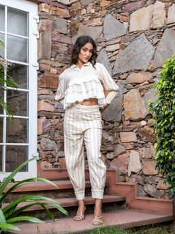 Zolo Label - Women Off White Frills Cotton Co-ord Sets (Set of 2)