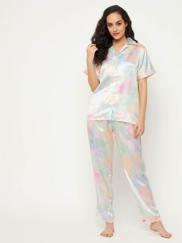Clovia - Satin Button Me Up Shirt And Pyjama-Multi-Color (Set of 2)