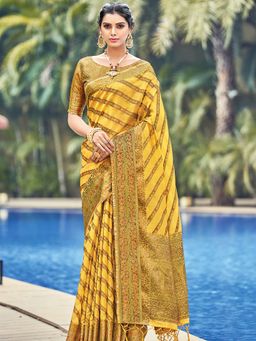 Odette - Yellow Colour Organza Saree with Unstitched Blouse