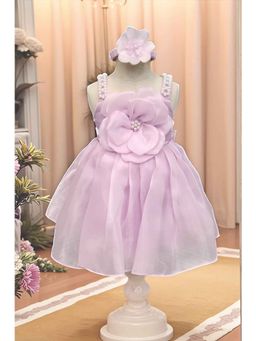 Lagorii - Floral Embellished And Pearl Work Pink Frock With Headband