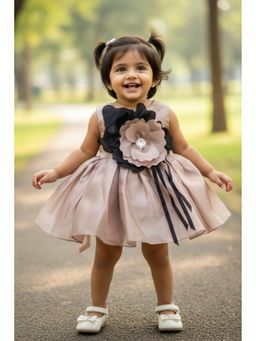 Lagorii - Party Wear Brown Oversized Black And Grey Floral Applique Frock