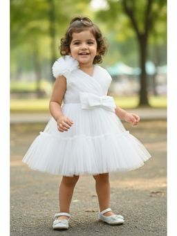 Lagorii - Tulle Party Wear White Oversized Bow Frock