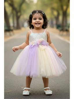 Lagorii - Rainbow Tulle Party Wear Multi Color 3D Floral Accents Frock