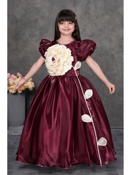 Lagorii - Embellished Party Wine Oversized Ivory Floral Applique Gown