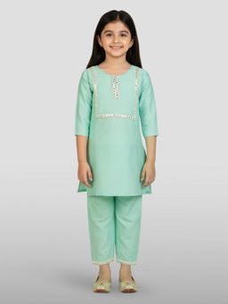 JBN Creation - Girls Viscose Mirror Work Green Kurta With Pant