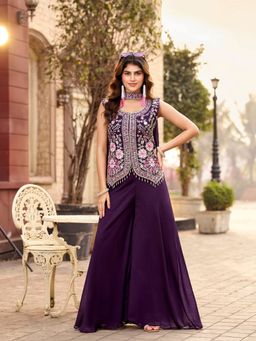 BC Balaji Creation - Wine Rangoli Indowestern Embroidary Kurta and Pallazo with Dupatta