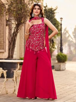 BC Balaji Creation - Hot Pink Georgette Indowestern Embroidary Kurta and Pallazo with Dupatta