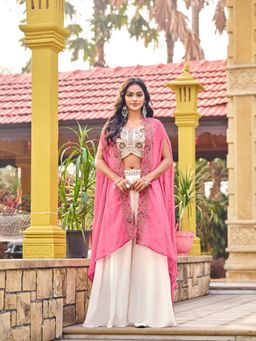 BC Balaji Creation - Pink Georgette Indowestern Embroidary Blouse and Palazzo with Cape