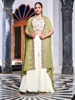 BC Balaji Creation - Multi-Color Georgette Indowestern Embroidary Top and Pallazo with Dupatta