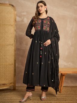 CHETI - Women Voile Black Kurta and Pant with Shrug and Dupatta