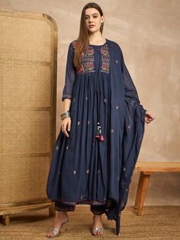 CHETI - Women Voile Blue Kurta and Pant with Shrug and Dupatta