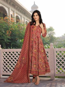 Chhabra 555 - Floral Print Angrakha Peach Kurta and Pant with Dupatta