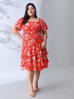 Desi Noor - Smocked Orange Floral Dress
