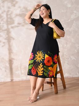 Desi Noor - Black Placement Printed Dress