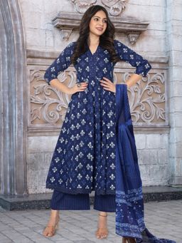 Chhabra 555 - Navy Blue Flared Kurta and Palazzo with Dupatta