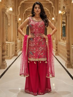 Chhabra 555 - Banarasi Meenakari Pink Kurta and Pallazo with Dupatta