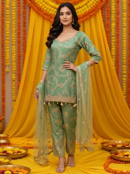 Chhabra 555 - Banarasi Meenakari Straight Pink Kurta and Pant with Dupatta