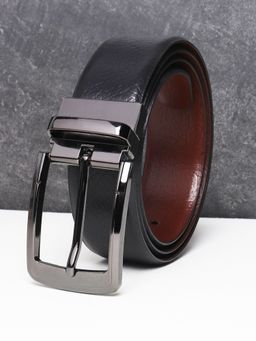 Teakwood - Men Black And Brown Textured Reversible Leather Belt
