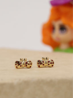 Praavy - 925 Sterling Silver Tiny Little Gold Bow Kids Studs