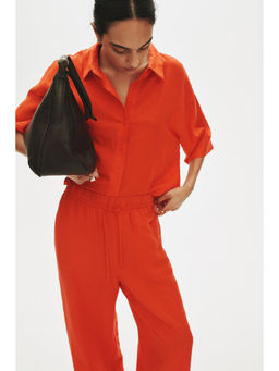 H&M - Women Orange Linen-Blend Pant
