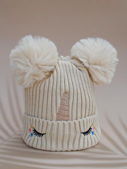 DukieKooky - Kids Winter Beanie Cap - Cream