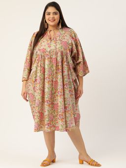 theRebelinme - Womens Green Floral Printed Cotton Midi Dress
