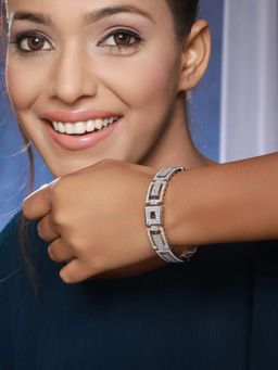 Saraf RS Jewellery - Silver Toned CZ Studded Luxe Trendy Bangle Kada Bracelet