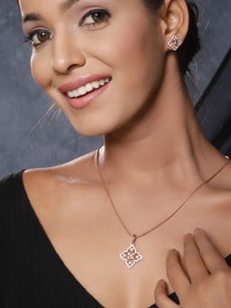 Saraf RS Jewellery - Rose Gold Plated Ad Minimal Office Wear Delicate Pendant Jewellery set