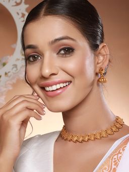 Saraf RS Jewellery - Antique Gold Polish Temple Mango Floral Choker Jewellery Set