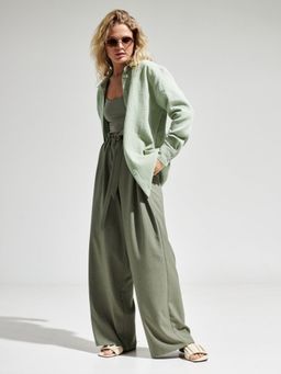 Outzidr - Women Mint Green Textured Full Sleeves Shirt