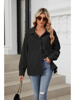 Outzidr - Women Black Full Sleeves Ribbed Shirt