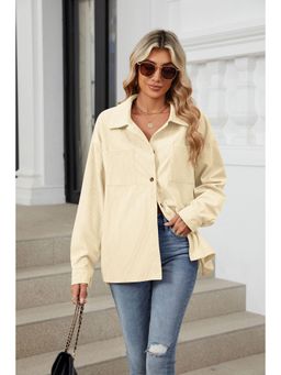 Outzidr - Women Cream Full Sleeves Ribbed Shirt