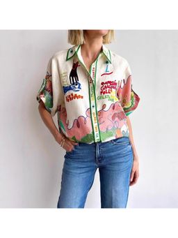 Outzidr - Women Multi-Color Printed Half Sleeves Shirt